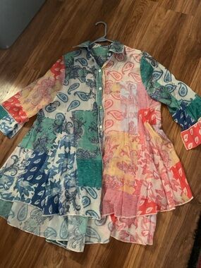 Patchwork Paisley Button-Down Tunic Shirt - Multicolor